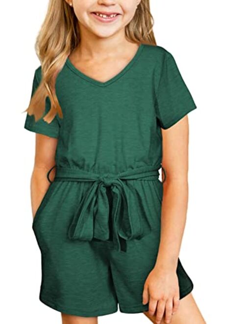 Happy Sailed Girls Ruffle Sleeve Jumpsuit Summer High Waist Crewneck Pocket Long Romper Jumpsuit Size 4-11