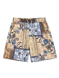 Men's Boho Tribal Print Drawstring Waist Summer Shorts with Pocket