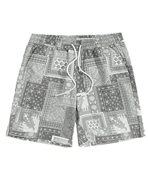 Floerns Men's Boho Tribal Print Drawstring Waist Summer Shorts with Pocket