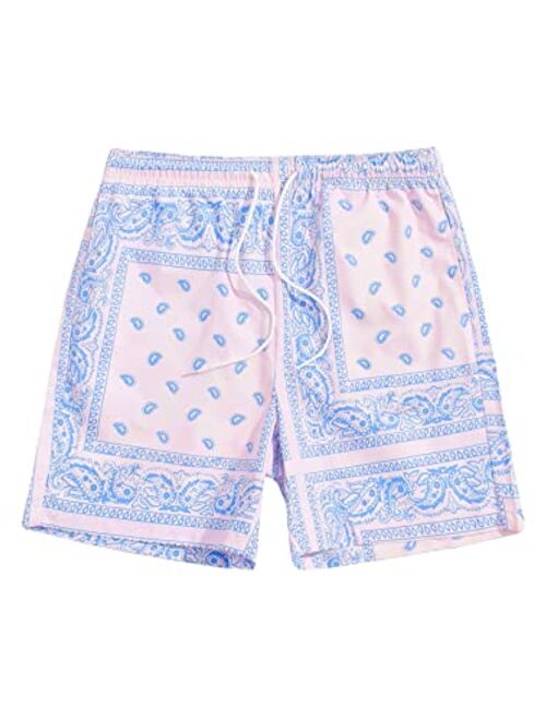 Floerns Men's Boho Tribal Print Drawstring Waist Summer Shorts with Pocket