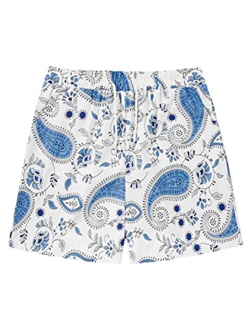 Floerns Men's Boho Tribal Print Drawstring Waist Summer Shorts with Pocket