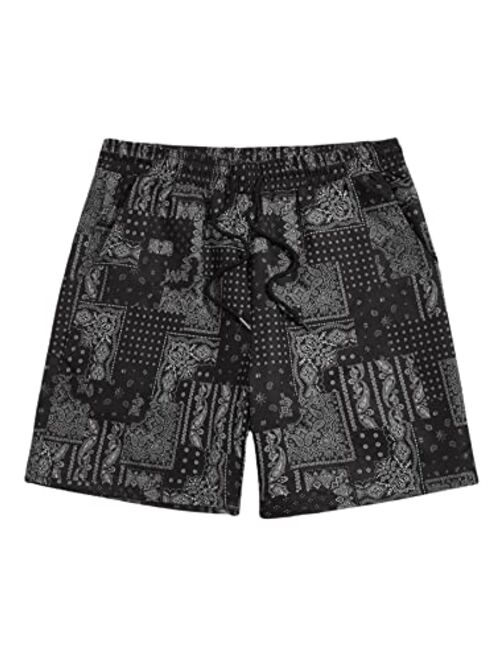 Floerns Men's Boho Tribal Print Drawstring Waist Summer Shorts with Pocket