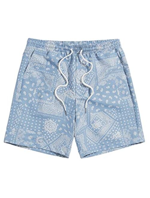 Floerns Men's Boho Tribal Print Drawstring Waist Summer Shorts with Pocket