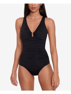 Lauren Ralph Lauren Ring-Detail Over-The-Shoulder Underwire Tummy-Control One-Piece Swimsuit