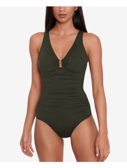 Lauren Ralph Lauren Ring-Detail Over-The-Shoulder Underwire Tummy-Control One-Piece Swimsuit