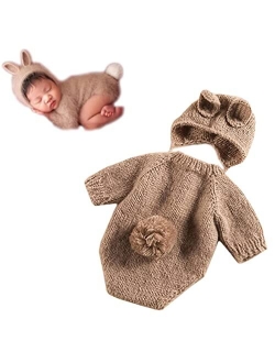 Vedory Newborn Baby Bunny Rabbit Crochet Knitted Photography Props Newborn Baby Outfits Diaper Costume