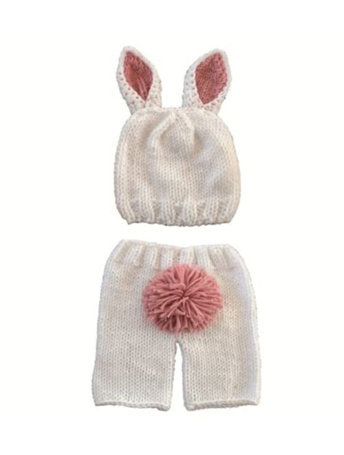 Vedory Newborn Baby Bunny Rabbit Crochet Knitted Photography Props Newborn Baby Outfits Diaper Costume