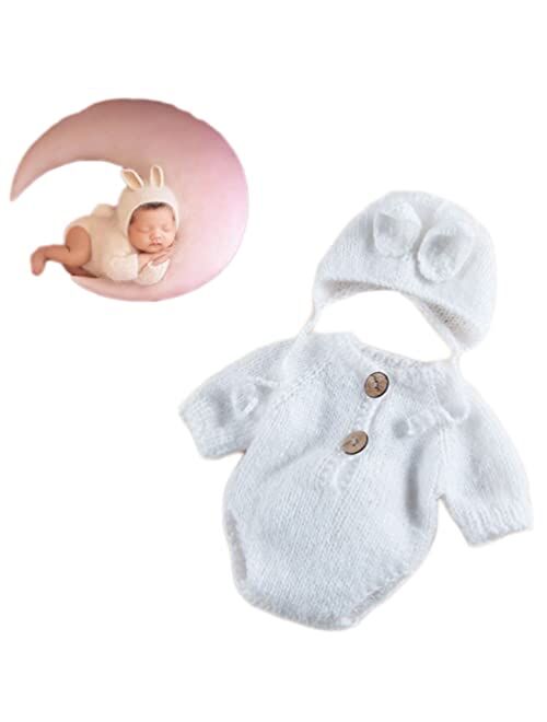 Vedory Newborn Baby Bunny Rabbit Crochet Knitted Photography Props Newborn Baby Outfits Diaper Costume