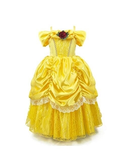 MYRISAM Girls Belle Princess Dress Beauty and the Beast Costume Halloween Carnival Cosplay Christmas Birthday Ball Gown