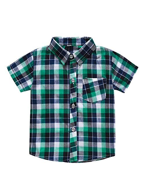 Lisfsa Little & Big Boy's Button Down Blouse Shirts Toddler Baby Kids Boys Stripe Plaid Pocket T-Shirt Tops Casual Clothes