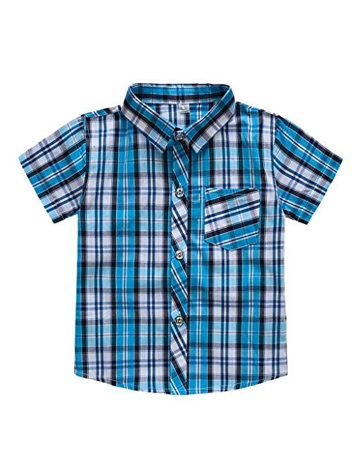 Lisfsa Little & Big Boy's Button Down Blouse Shirts Toddler Baby Kids Boys Stripe Plaid Pocket T-Shirt Tops Casual Clothes