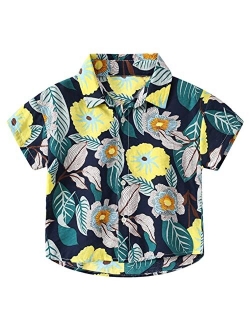 Freebily Hawaiian Shirt for Baby Toddler Boys Short Sleeve Button-up Floral Print Lapel Aloha T-Shirt