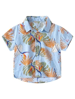 Freebily Hawaiian Shirt for Baby Toddler Boys Short Sleeve Button-up Floral Print Lapel Aloha T-Shirt