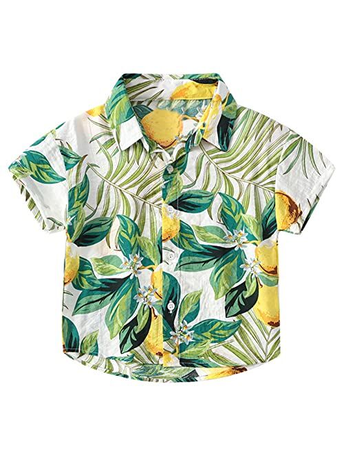 Freebily Hawaiian Shirt for Baby Toddler Boys Short Sleeve Button-up Floral Print Lapel Aloha T-Shirt