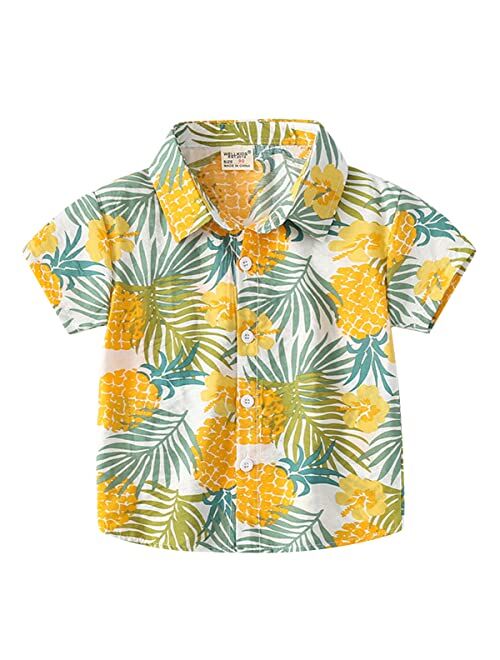 famuka Toddlers Hawaiian Casual Shirt Little Boy Short Sleeve Button Down Shirts