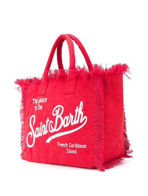 MC2 Saint Barth logo print frayed beach bag