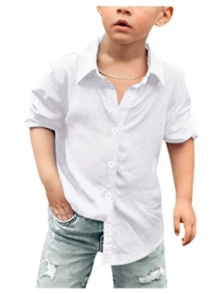 Uquoyo Boys Button Down Shirt Long Sleeve Regular Fit Cotton Collared Shirts