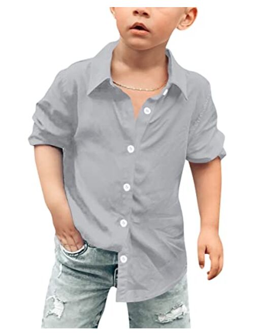 Uquoyo Boys Button Down Shirt Long Sleeve Regular Fit Cotton Collared Shirts