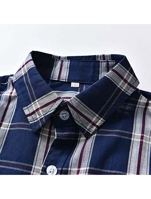 Babamoon Toddler Baby Boys Summer Button Down Shirt Short Sleeve Strip Plaid Print Formal Dress Shirt