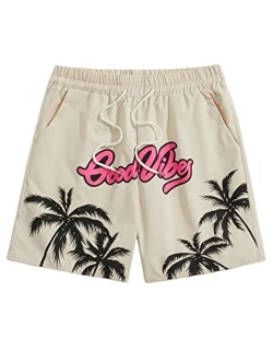 Men's Cartoon Print Elastic High Waisted Casual Summer Shorts