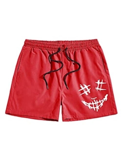 Men's Cartoon Print Elastic High Waisted Casual Summer Shorts