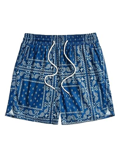 SOLY HUX Men's Cartoon Print Elastic High Waisted Casual Summer Shorts