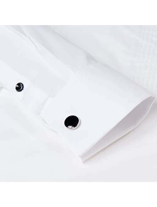 Gollnwe Men's Tuxedo Shirt Wing Collar French Cuffs with Cufflinks and Bow Tie