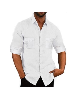 JEKAOYI Button Down Short Sleeve Linen Shirts for Men Summer Casual Cotton Spread Collar Beach Shirts