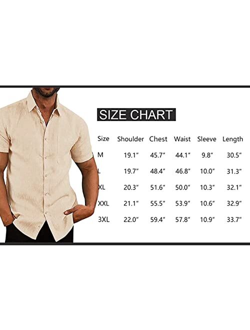 JEKAOYI Button Down Short Sleeve Linen Shirts for Men Summer Casual Cotton Spread Collar Beach Shirts