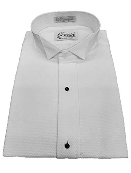 OmegaTux Men's Pique Wing Collar Tuxedo Shirt, Convertible Cuffs