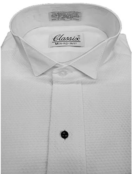 OmegaTux Men's Pique Wing Collar Tuxedo Shirt, Convertible Cuffs