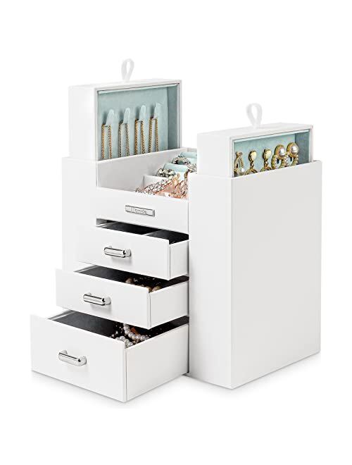 Homde Jewelry Organizer for Girls Women Jewelry Box Necklaces Rings Earrings Display Stand Jewelry Storage Holder Case for Bracelets Watches Sunglasses