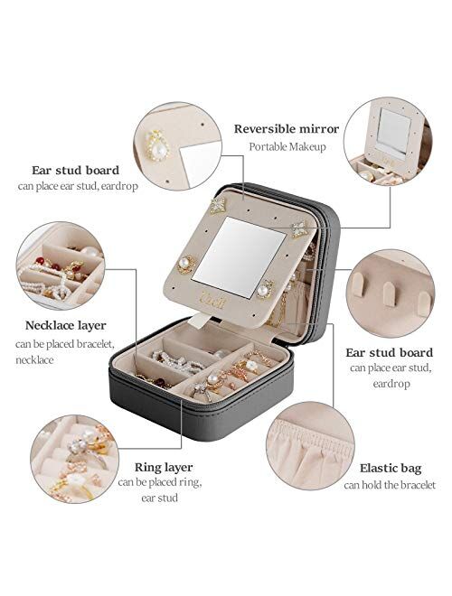 Uzoli Travel Jewelry Case for Women, Small Travel Jewelry Boxes, Travel Jewelry Organizer for Rings Earrings