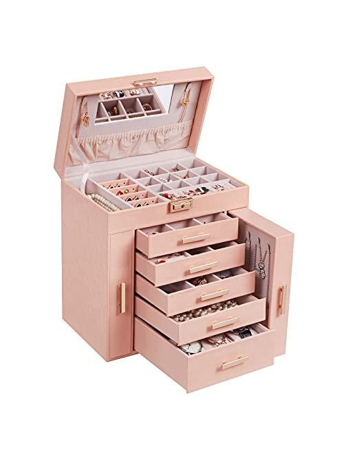 ANWBROAD Jewelry Box for Women 6-Tier and 2 Necklace Drawers jewelry boxes & organizers Large jewelry storage for Necklaces Rings Earrings Watches All stuff UJJB008