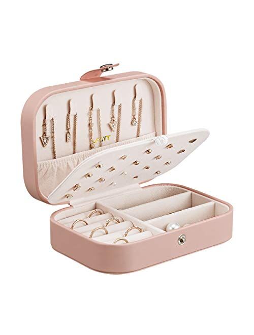 LATIT Small Jewelry Box for Women Girls,PU Leather Travel Jewelry Case Mini Travel Jewelry Organizer Jewelry Storage Holder Display for Ring Earrings Necklace Bracelet