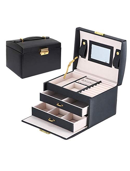 CREATOR Women Jewelry Organizer Box with Lock Girls Travel Jewelry Storage Case for Earring Ring Necklace Bracelet