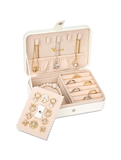 Voova Jewelry Organizer Box, Small Travel Jewelry Case for Women Teen Girls, Leather Portable Jewellery Storage Boxes Display Holder with Smart Earrings Plate for Necklac