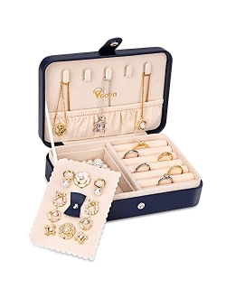 Voova Jewelry Organizer Box, Small Travel Jewelry Case for Women Teen Girls, Leather Portable Jewellery Storage Boxes Display Holder with Smart Earrings Plate for Necklac