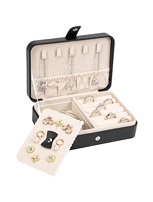 Voova Jewelry Organizer Box, Small Travel Jewelry Case for Women Teen Girls, Leather Portable Jewellery Storage Boxes Display Holder with Smart Earrings Plate for Necklac