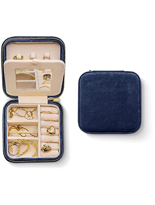 Benevolence LA Plush Velvet Travel Jewelry Box Organizer | Travel Jewelry Organizer Box, Travel Jewelry Case | Small Jewelry Box for Women, Jewelry Travel Case | Earring 