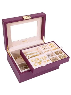 LANDICIJewelryBoxforWomenTeenGirls, LargeLeather JewelleryOrganizerStorageCasewithMirrorand2LayerRemovableTray