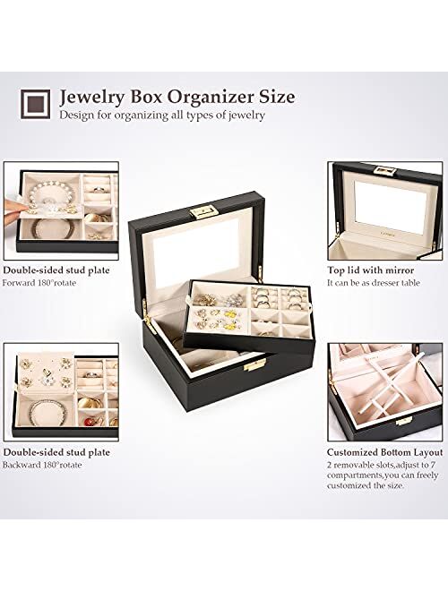 LANDICIJewelryBoxforWomenTeenGirls, LargeLeather JewelleryOrganizerStorageCasewithMirrorand2LayerRemovableTray