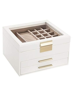 SONGMICS Jewelry Box with Glass Lid, 3-Layer Jewelry Organizer with 2 Drawers, Gift for Loved Ones