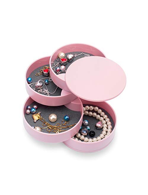 HengLiSam Jewelry Organizer, Small Jewelry Box Earring Holder for Women, Jewelry Storage Box 4-Layer Rotatable Jewelry Accessory Storage Tray with Lid for Rings Bracelets