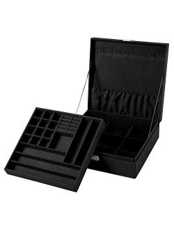 Sodynee Two-Layer Lint Jewelry Box Organizer Display Storage Case with Lock