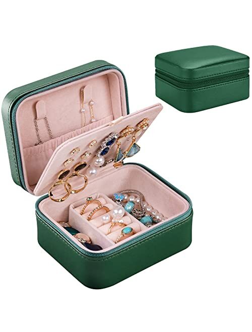 Lolalet Travel Jewelry Box Small Jewelry Case, Mini Ring Storage Organizer, Portable PU Leather Jewellery Display Storage Earrings Necklace Holders for Women Girls Gift