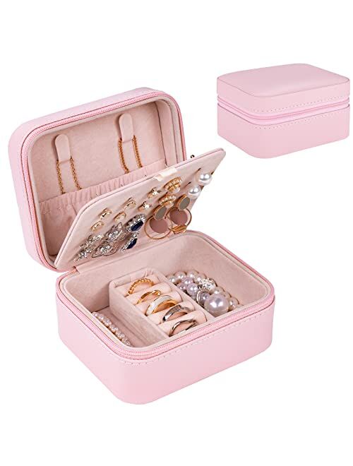 Lolalet Travel Jewelry Box Small Jewelry Case, Mini Ring Storage Organizer, Portable PU Leather Jewellery Display Storage Earrings Necklace Holders for Women Girls Gift