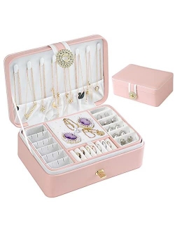 TMMTYXX Jewelry Box for Women Girls, 2 Layer Large Jewelry Storage Case. PU Leather Display Jewel Holder with Removable Tray for Watch, Necklace, Earring Rings, Bracelets