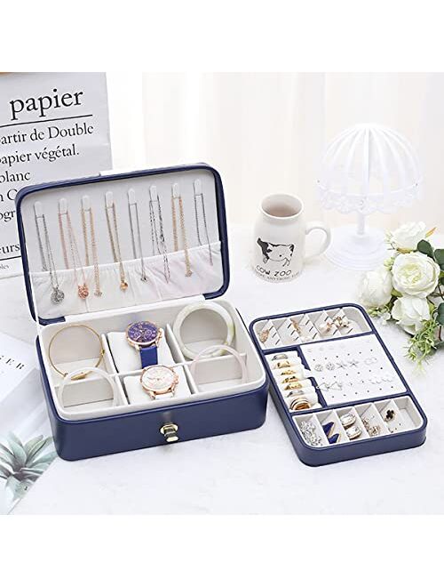 TMMTYXX Jewelry Box for Women Girls, 2 Layer Large Jewelry Storage Case. PU Leather Display Jewel Holder with Removable Tray for Watch, Necklace, Earring Rings, Bracelets