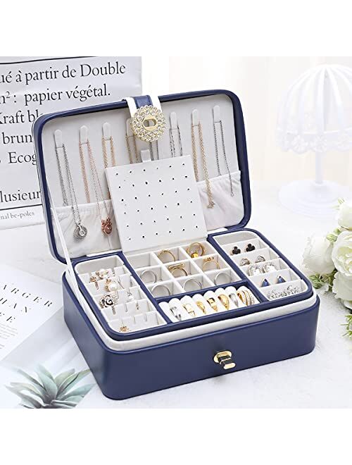 TMMTYXX Jewelry Box for Women Girls, 2 Layer Large Jewelry Storage Case. PU Leather Display Jewel Holder with Removable Tray for Watch, Necklace, Earring Rings, Bracelets